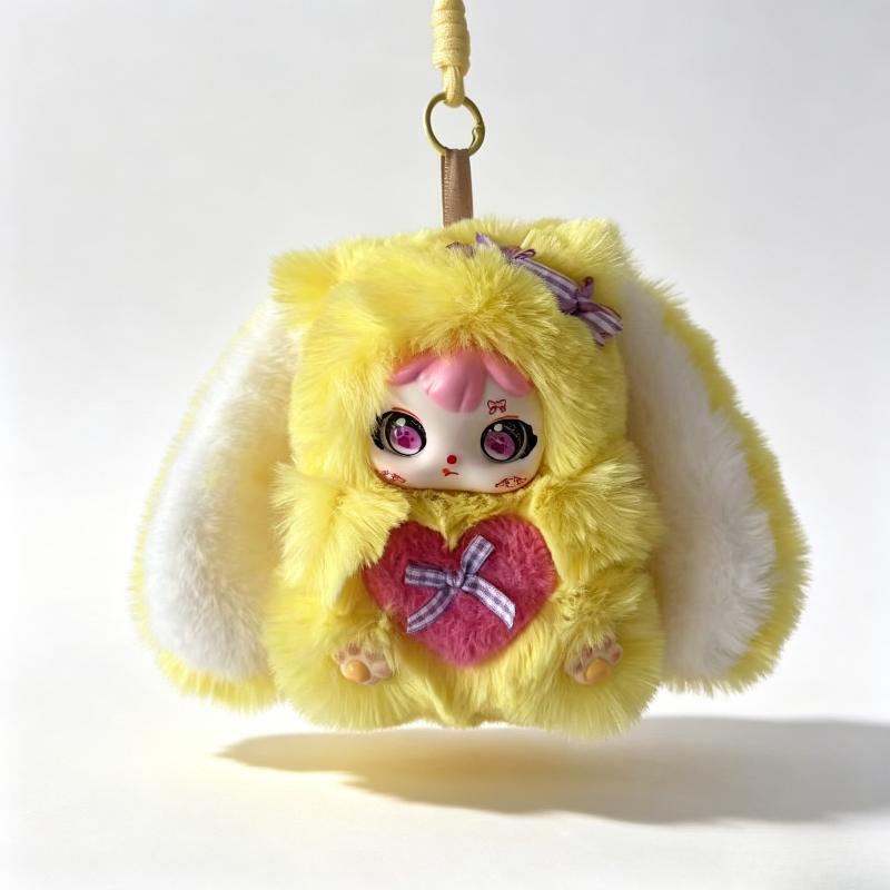 Cute Long Ear Rabbit Keychain Fluffy Soft Bunny Plush Pendant for Purse Key Decor Holiday Gift