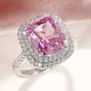 Aesthetic Pink Cubic Zirconia Engagement Rings for Women Luxury Silver Color Band Temperament Sweet Lady's Party Jewelry