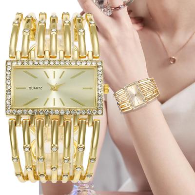 Luxury Qualities Women's Fashion Diamond Rectangle Watches Gold Alloy Bracelet Wristwatches Simple Ladies Quartz Clock Gift