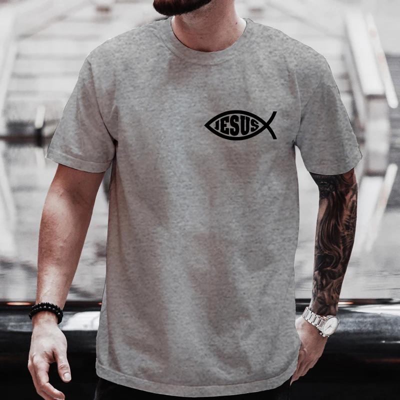 Men T Shirts Jesus Fish Christ Graphic T-Shirt for Men Women Christian Tops Short Sleeve Tees Streetwear Plus Size Y2k Clothing