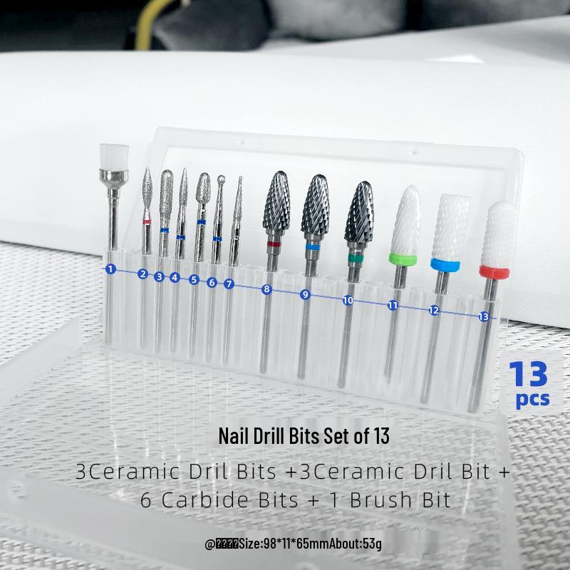 Tungsten Steel Nail Drill Set with Ceramic Grinding Heads for Cuticle Removal and Nail Polishing