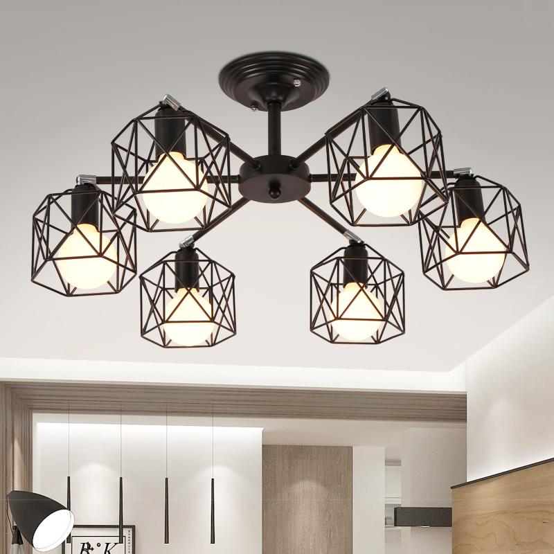 Modern Ceiling Lamp E27 Chandelier Lighting Black Iron Cage  Light Fixtures Kitchen Bedroom Living Room Other Bedrooms Home Ligh