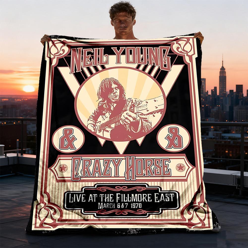 1pc Neil Young Outdoor Blanket Lightweight Flannel Throw For Travel, Camping, Livingroom, Couch, Chair Soft 75X95CM