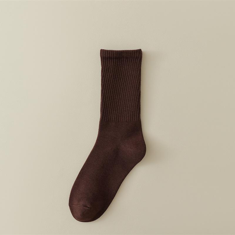 BMW New Spring/autumn Women's Mid-calf Socks, Pure Cotton Solid Color Versatile Knee-high Socks, Scrunch Socks, White Long Socks