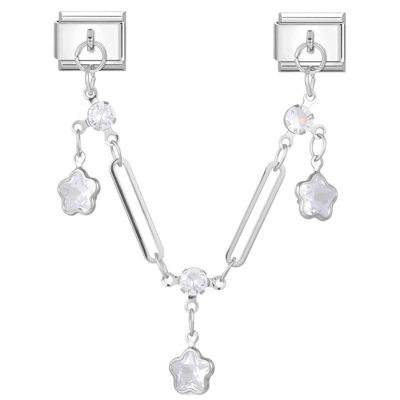 Star Butterfly Heart Zircon Round Pearls Tassel Chain Italian Charm Links Fit 9mm Bracelet Stainless Steel Women DIY Making Gift