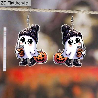 Boucles d'Oreilles Acryliques Plates 2D Décoration Halloween Fantôme Citrouille Motif Boisson Pendentif Bijoux Cadeau de Fête pour Dames