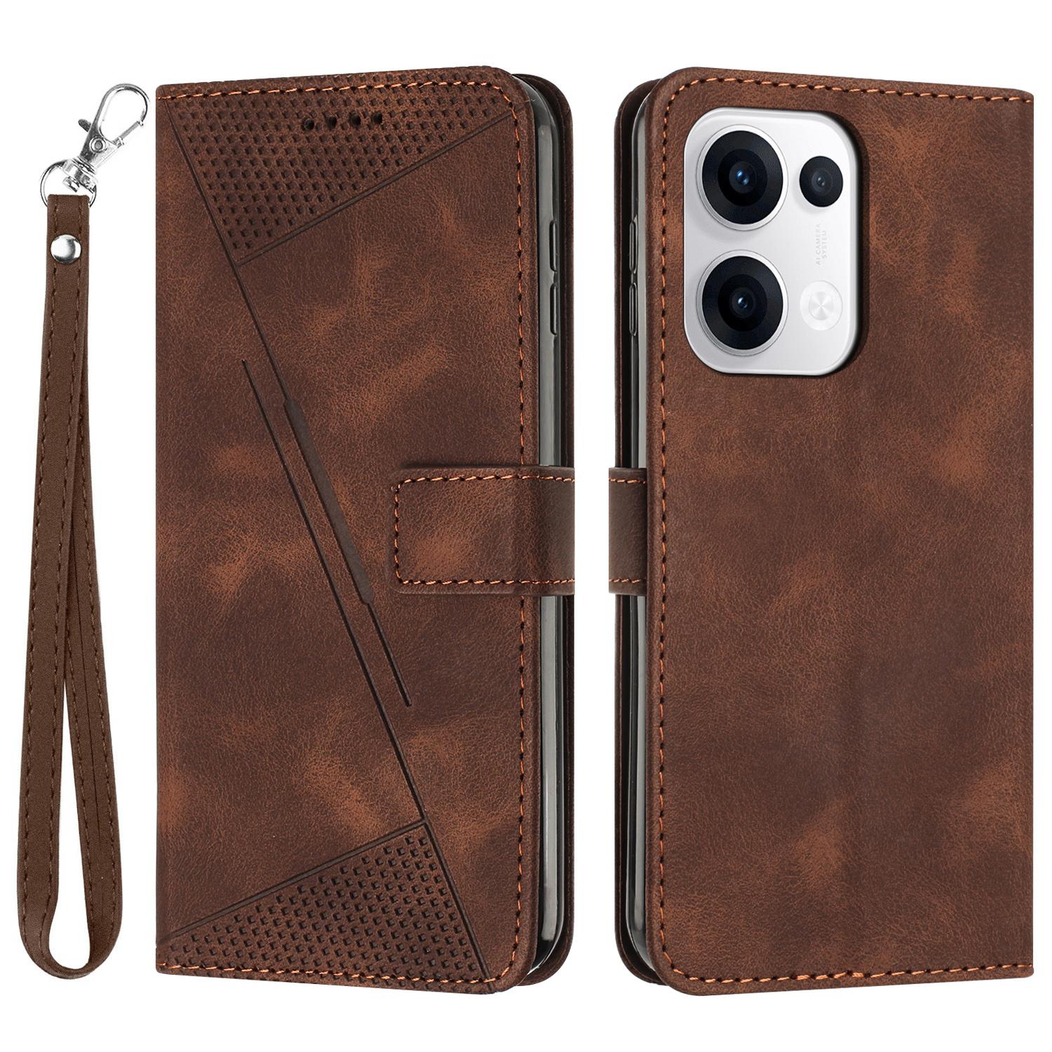 

Для Oppo Reno13 5G (Глобальный) Чехол-сумочка с принтом в виде треугольника из кожи для телефона Brown