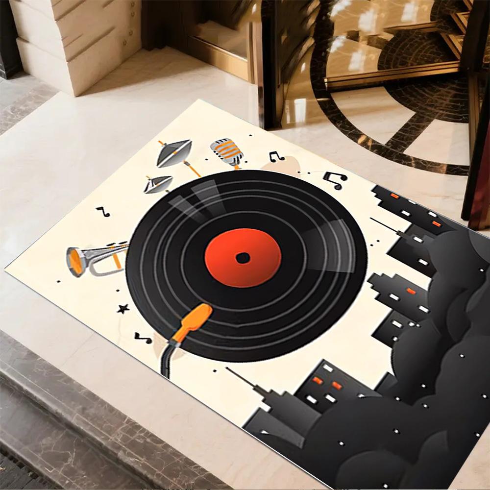 1pc music notes vinyl records and cassettes rug home carpet design for office decor gift living room bedroom