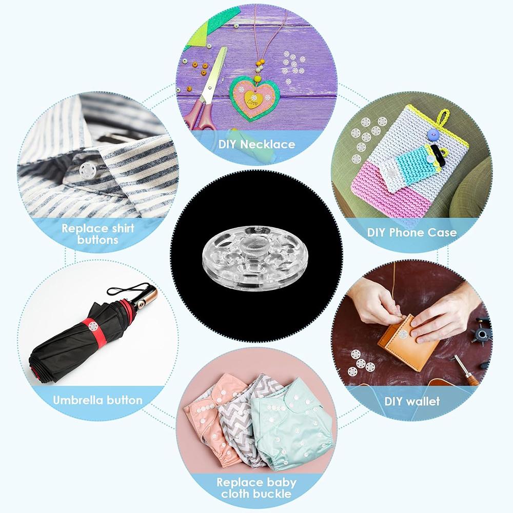 90Sets Plastic Sew-on Snap Buttons Invisible Snap Fasteners Buttons Round Clear Press Button for Sewing Clothing DIY Craft