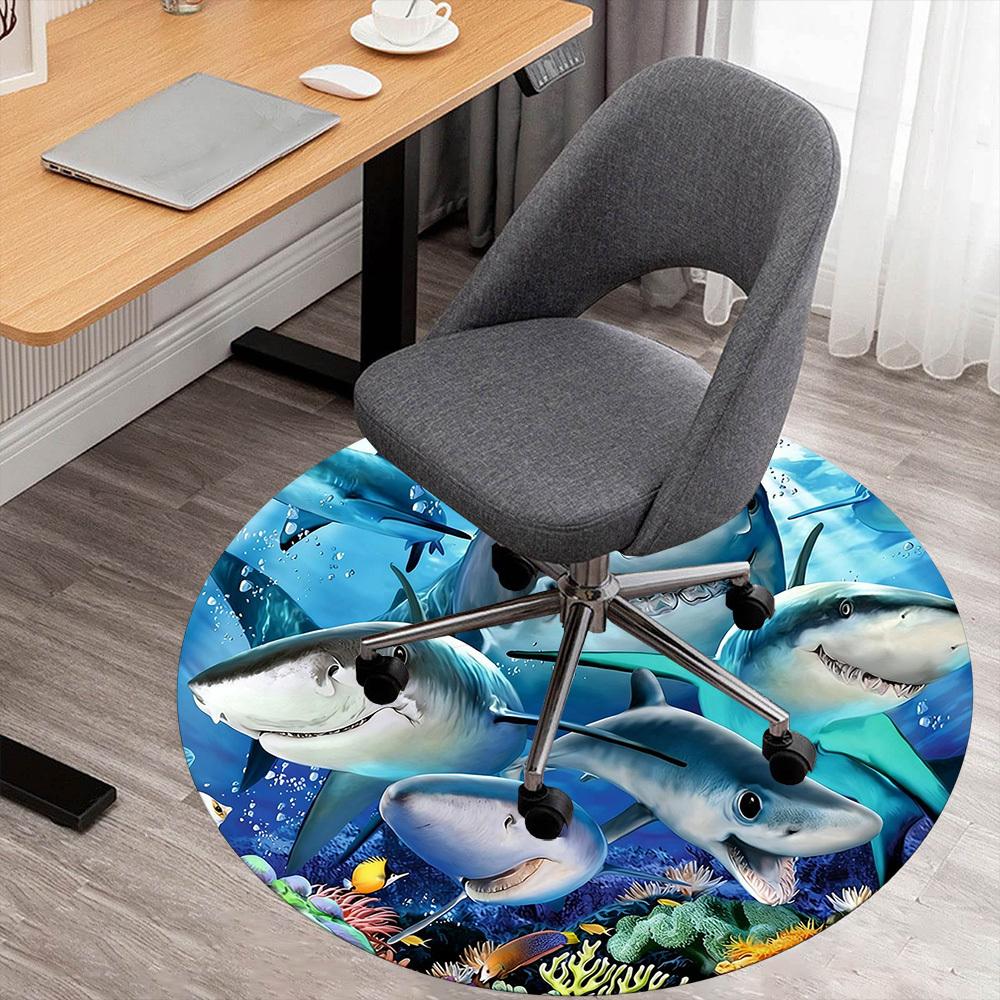 

1pc Sharks Coral Round Chair mat office Area Rug - Non-Slip, Floor Mat for Office, Bedroom, and Indoor Decor p127257 80cm by 80cm