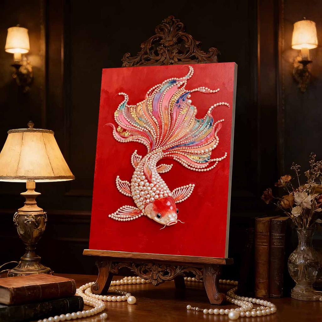 Handmade DIY Pearl Painting Koi Fish Theme Bedroom Living Room Frameless Diy Handmade Sticky Diamond Creative Canvas Painting