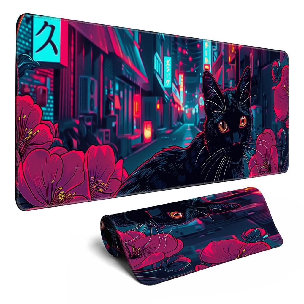 Vintage Japanese Skull Floral Large Mouse Pad Stitched Anti Slip Rubber Base Mat For Gaming Desk Office Pc Keyboard Desktop