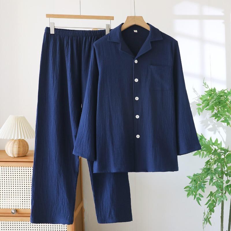 2026 Spring and Autumn New Couple's Pajama Set 100% Cotton Crepe Cloth Women's Large Long Sleeve Long Pants Home Set