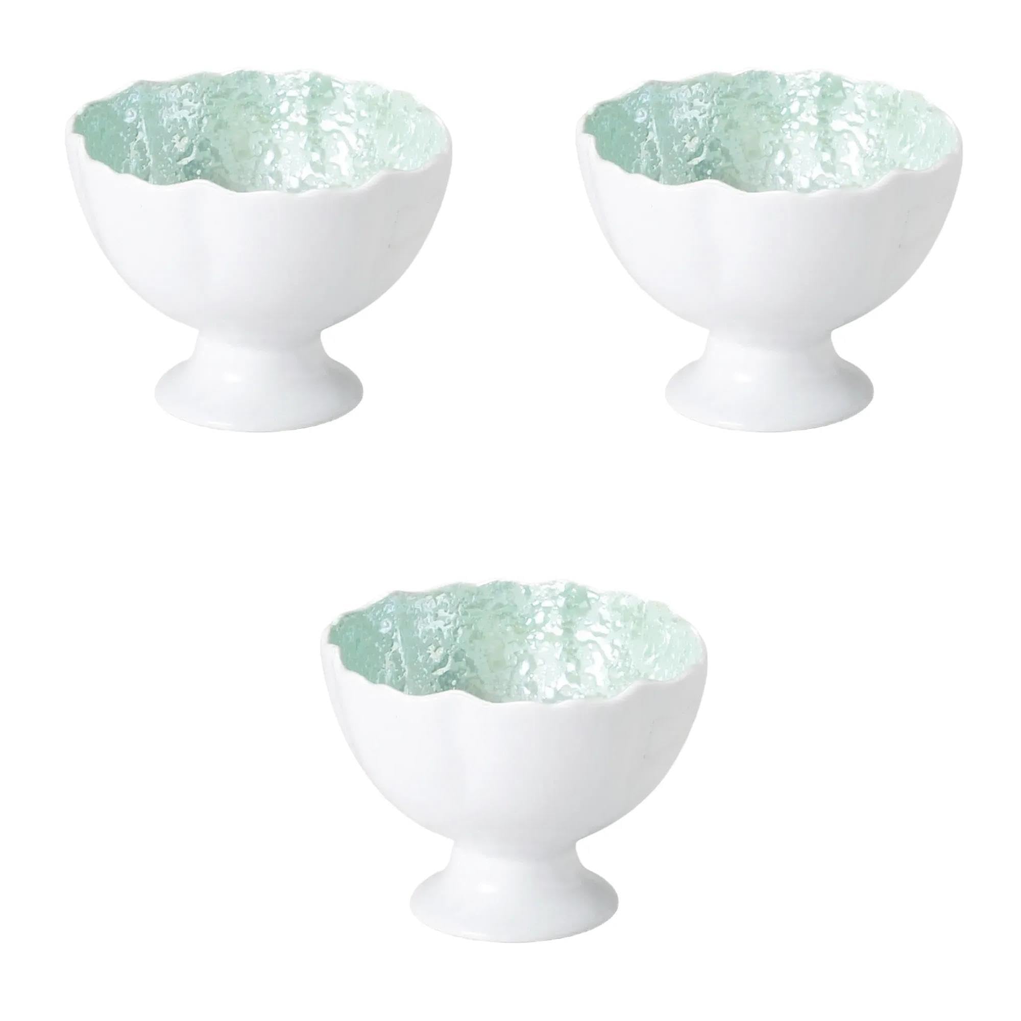 

Set of 3 Pearl Lustre Small Plates with Base x Reinforced Porcelain Small Plates by Setomonohonpo Hiwa-Blown [8.5 6.5cm]
