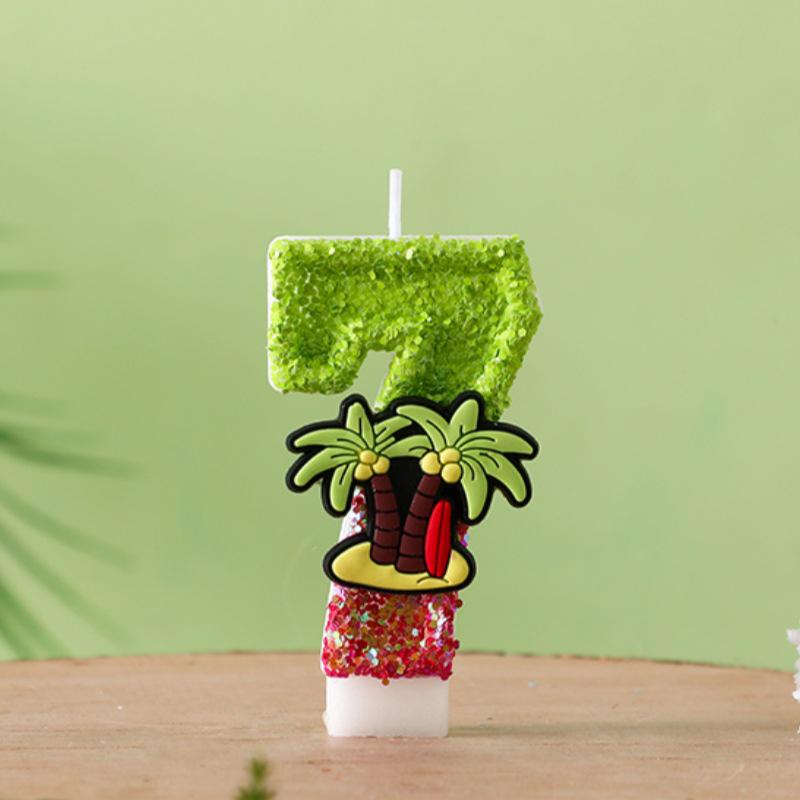 Cute Coconut Tree Number Birthday Candle Cake Decoration