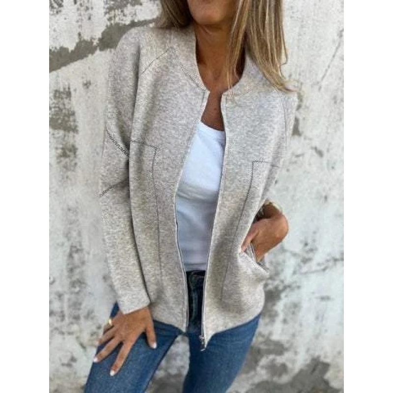 2024 Autumn/Winter Casual Solid Color Zipper Jacket