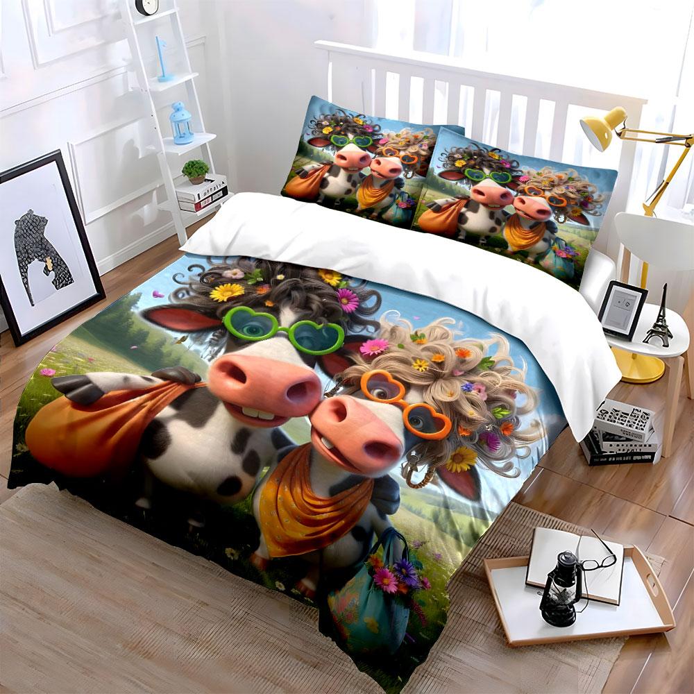 Stylish Cows in Sunglasses Bedding Duvet Cover Set (1*Duvet Cover 2*Pillowcases, without duvet insert)