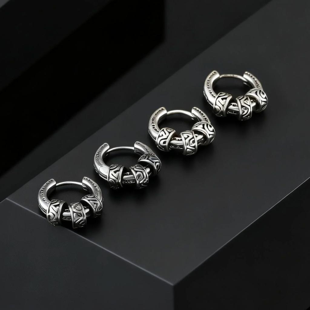 Vintage Totem Vine Pattern Hoop Earrings for Men, Hypoallergenic Metal Huggies Earrings, Rock Punk Piercing Jewelry Gift
