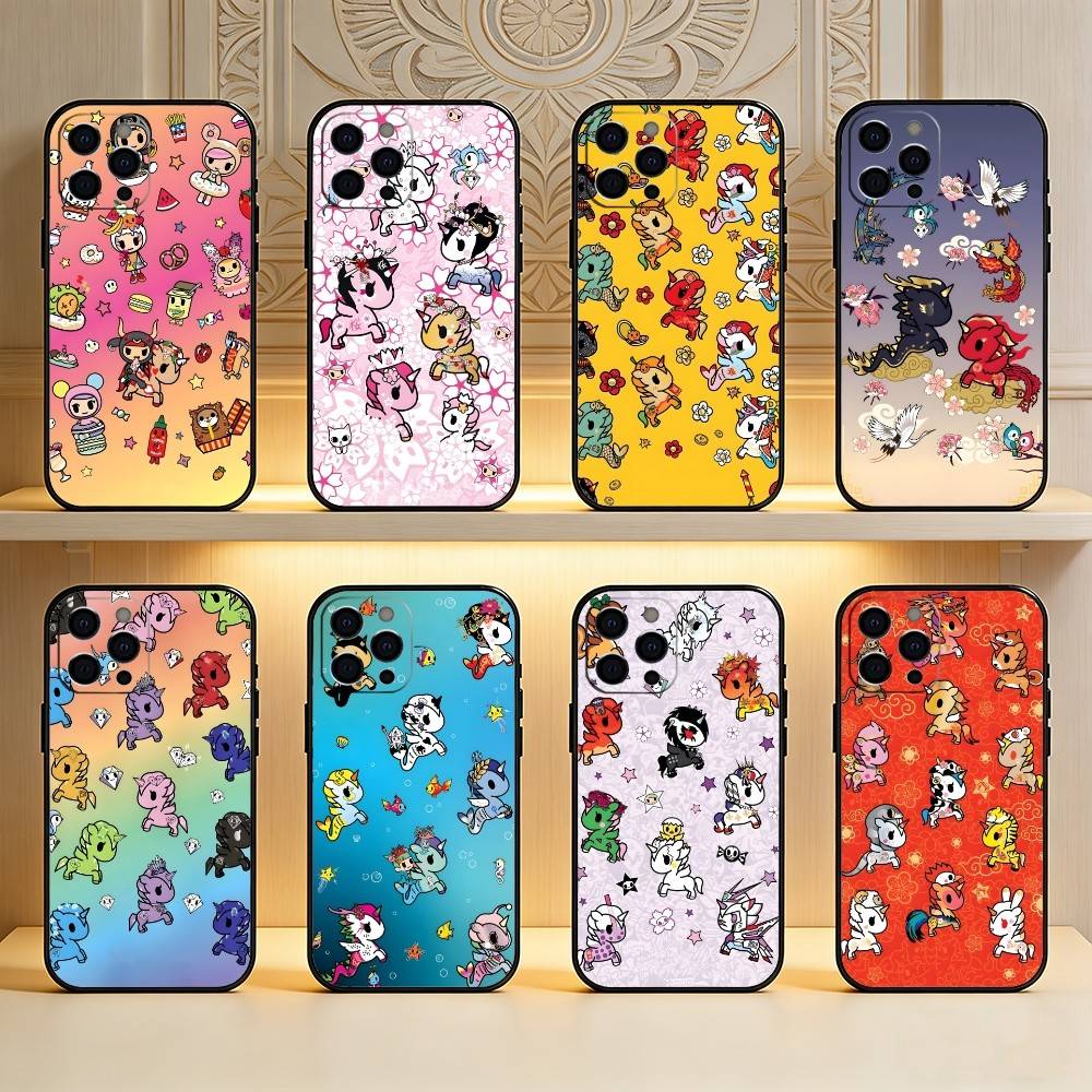 Japanese Pop T-Tokidoki-i Culture Phone Case For iPhone17,16,15,14,13,12 Plus,Max Soft Silicone Black Cover