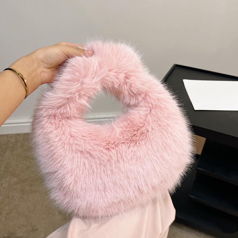 2025 Autumn/Winter Women's Minimalist Fluffy Shoulder Bag - Versatile Solid Color Handbag
