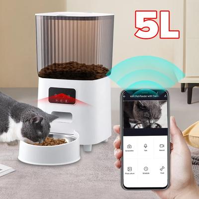 5L Automatické krmítko pro mazlíčky s kamerou pro psa kočku noční vidění obousměrné audio video chytrý WiFi dávkovač krmiva dálkové ovládání