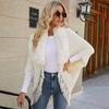 Poncho Châle Cape en Tricot avec Col en Fourrure et Franges pour Femme Vêtement d'Extérieur Chaud