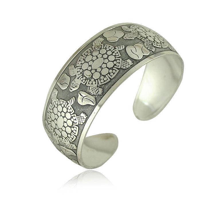 Vintage Silver Elephant Cuff Bracelet - Bohemian Ethnic Style for Women Pattern Elephant Wide Bracelet