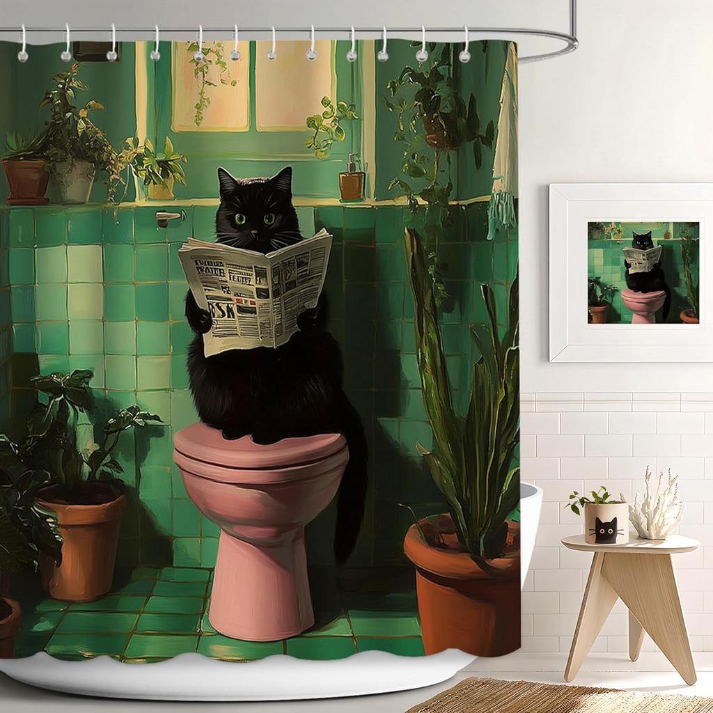 Cute Cat Shower Curtain For Bathroom Decor, Funny Bathroom Curtain Set, Cat Lovers Cute Cartoon Colorful Waterproof Fabric