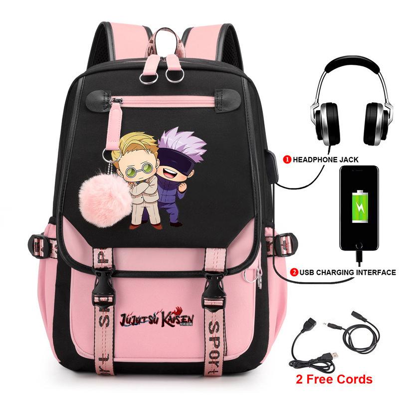 Anime Peripheral Spells Back to War Backpack Student School Bag Men's and Women's Fashion Backpack Travel Bag USB Computer Bag