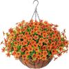 Artificial Violet Flower Hanging Basket With Iron Frame Coconut Fiber Liner Outdoor Garden Decor