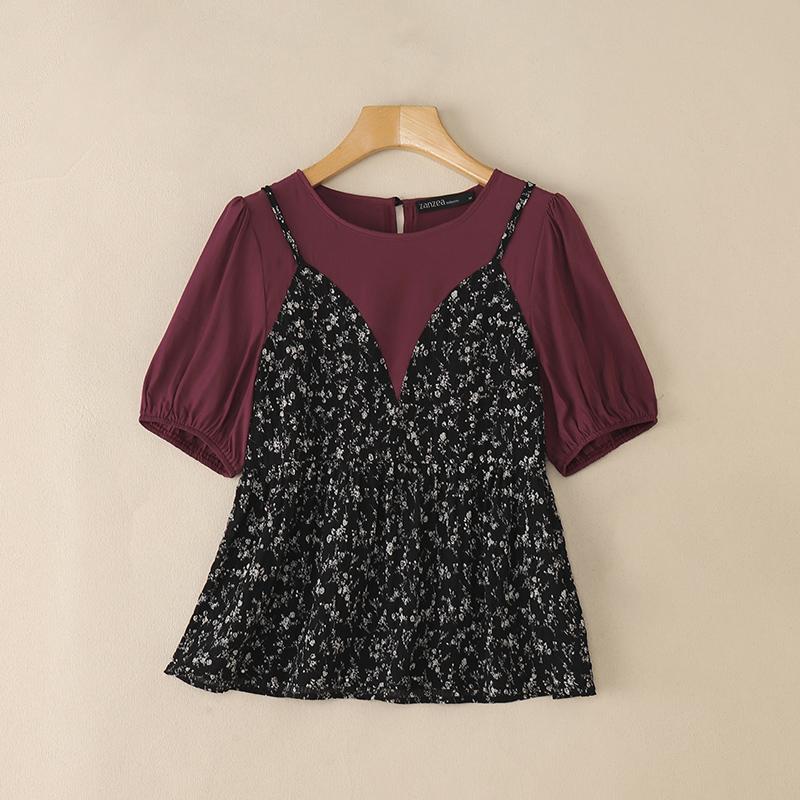 

ZANZEA Женская повседневная блузка с цветочным принтом, пэчворк, летняя, с коротким рукавом 2XL