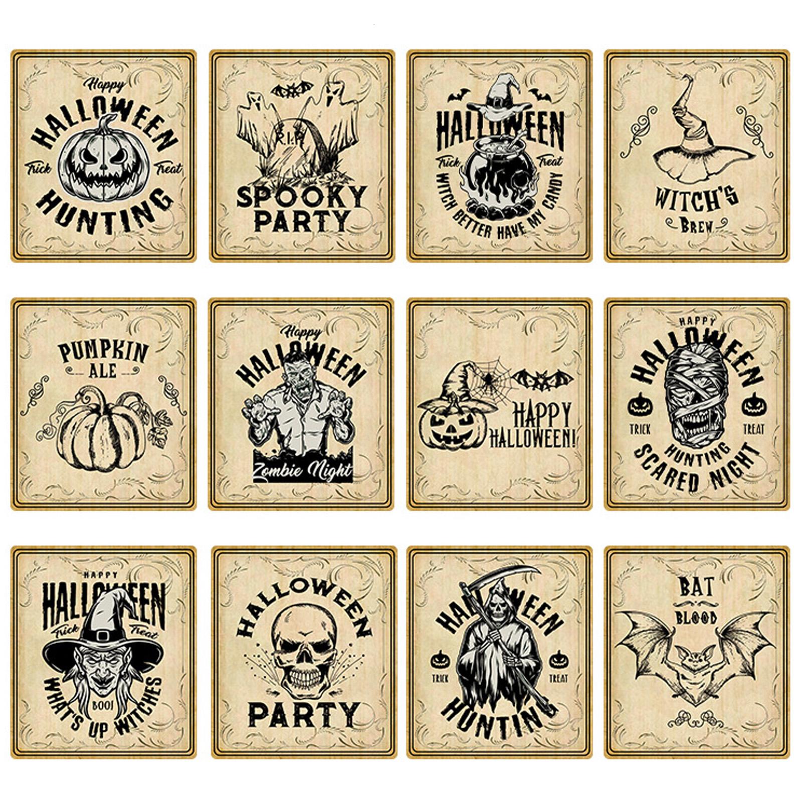 

Набор из 12 наклеек на винные бутылки на Хэллоуин, винтажный аптекарский дизайн, водонепроницаемая бумага для декора вечеринки B