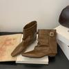European and American sexy small square trouser boots women's square and 2025 autumn and winter fried street low-heeled sleeve short boots