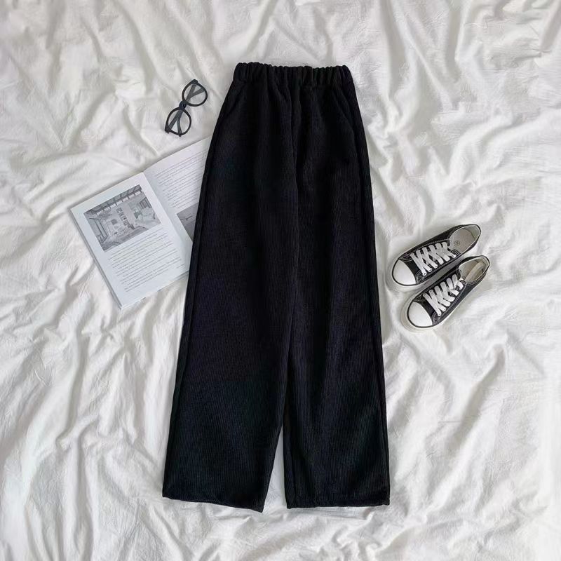 

Универсальные элегантные свободные брюки корейской версии с завязками на талии, широкие брюки из кашемира, повседневные прямые брюки для студентов, уличные брюки 2XL чёрный