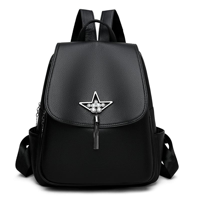 Women s Soft Leather Commuter Bag Black Simple and Lightweight Shopping Travel Backpack Leisure Backpack one size 2538₽