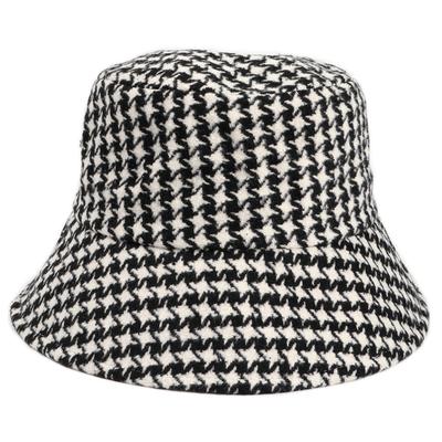 Houndstooth Print Bucket Hat Solid Color Casual Reversible Basin Hat Packable Travel Beach Hat Lightweight Fisherman Cap