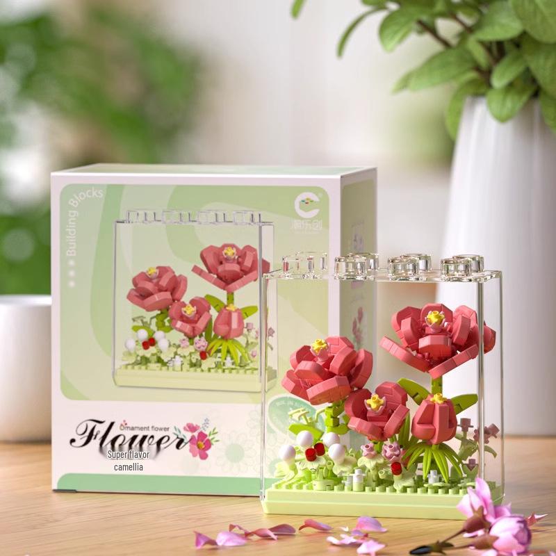 Compatible Music Flower Box: Secret Language Building Blocks, Preserved Flower Bouquet, Handmade Ornament, New Year Gift.