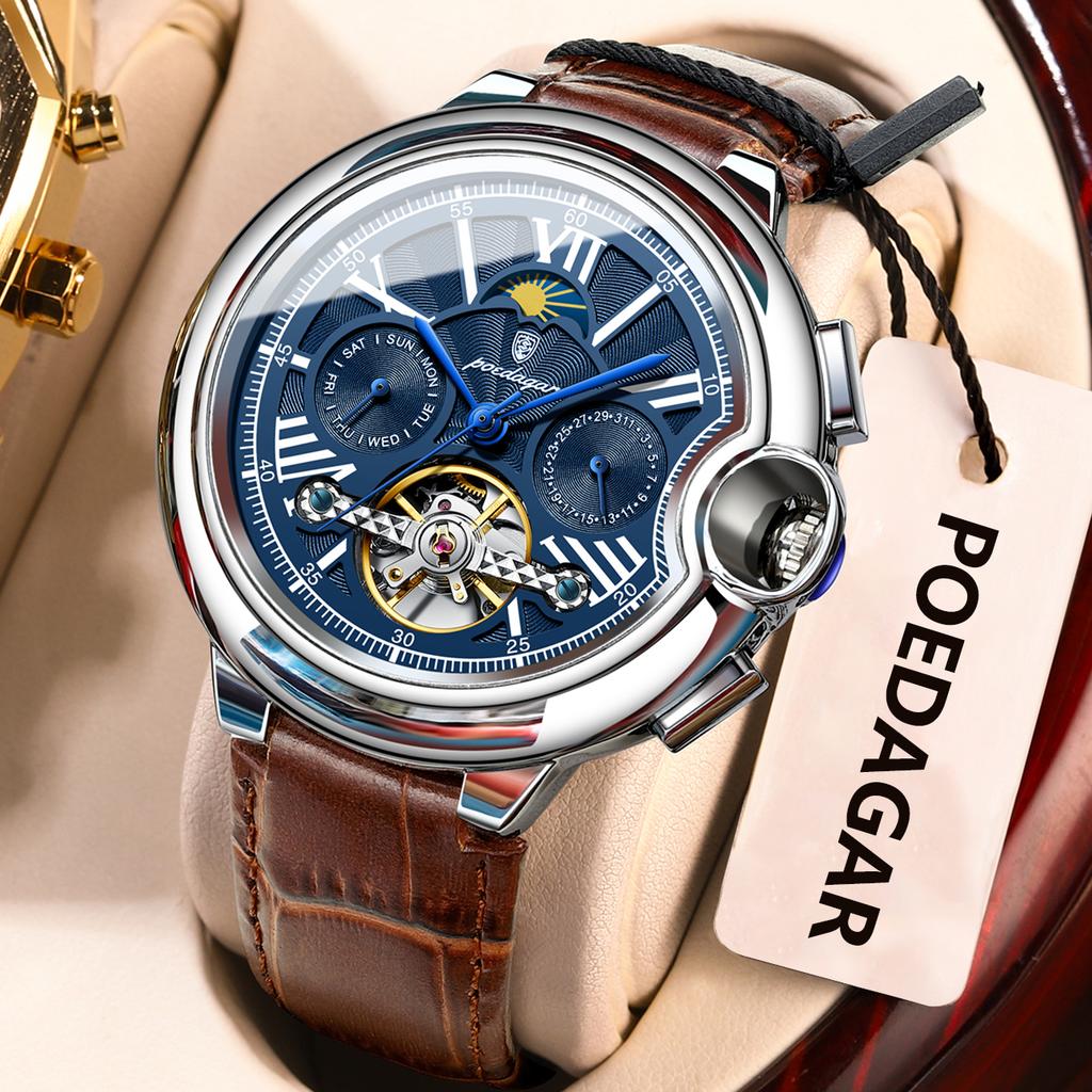 Luxury Business Male Watch Date Week Stainless Steel Tourbillon Men Clock Waterproof Automatic Mechanical Men's Watches