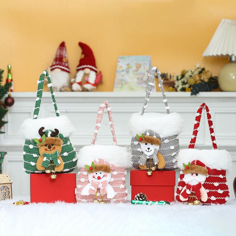 2025 Christmas Gift Bag Apple Candy Plush Cute Animal Handheld Bag Christmas Eve New Year Storage Lovers Xmas