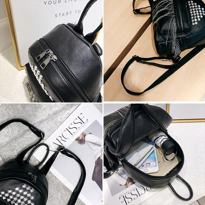 Rivets Women Backpack Female Tassel Anti Theft School Bag Backpacks for Adolescent Girls Bagpack