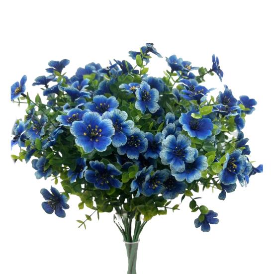 

8 шт. искусственных цветов с листьями эвкалипта, устойчивые к ультрафиолетовому излучению, реалистичные искусственные цветы для свадебной вечеринки, внутреннего и наружного садового украшения из искусственных цветов синий