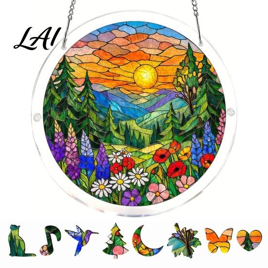 Irregular Puzzle Piece Suncatcher Acrylic Jigsaw Kit Stained Glass Style DIY Window No Glue Hanging Ornament for Home Decor Gift Women Men