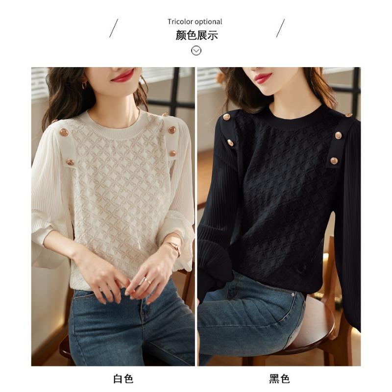 Autumn new top design sense fashion age reduction thin sweet beautiful knitted shirt women