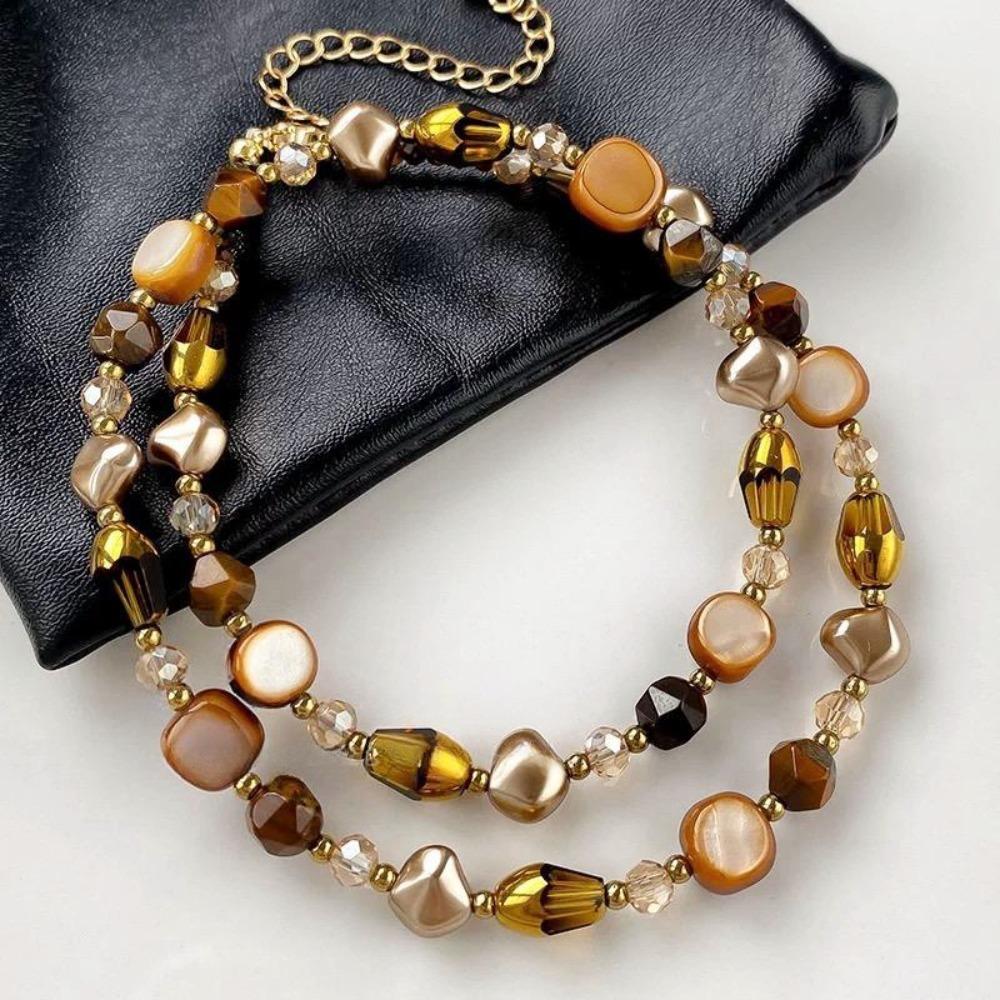 

Handmade Necklace Beaded Sweater Chain Vintage Caramel Necklace Jewelry Gift коричневый