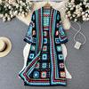 Cardigan Lungo Autunnale Moda Primavera Maglia Floreale Vintage Streetwear Largo Traforato Soprabito