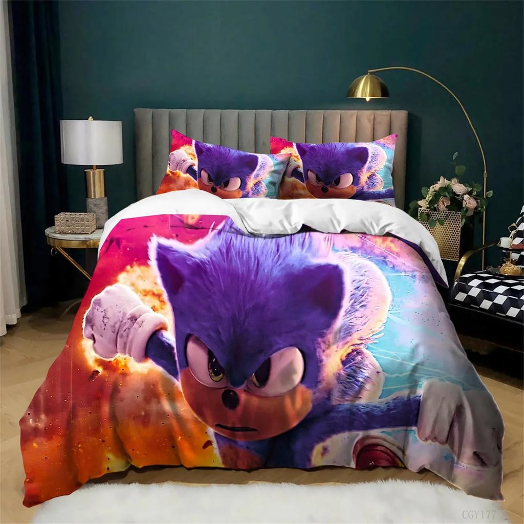 Cartoon Sonic Bedding Set, 3D Soft Duvet Cover Set 2/3pcs, All Season Comfortable Quilt Cover for Kids Boys
