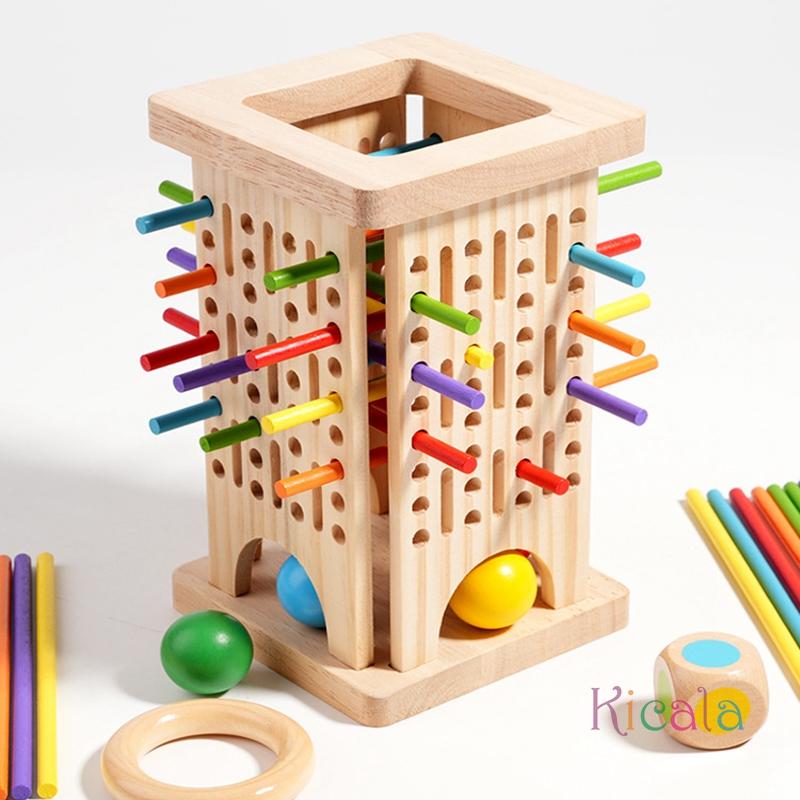 Montessori Game Wooden Board Game Wooden Stick Tower Toy Dice Development Stick Counting Math Educational Board Game for Kids