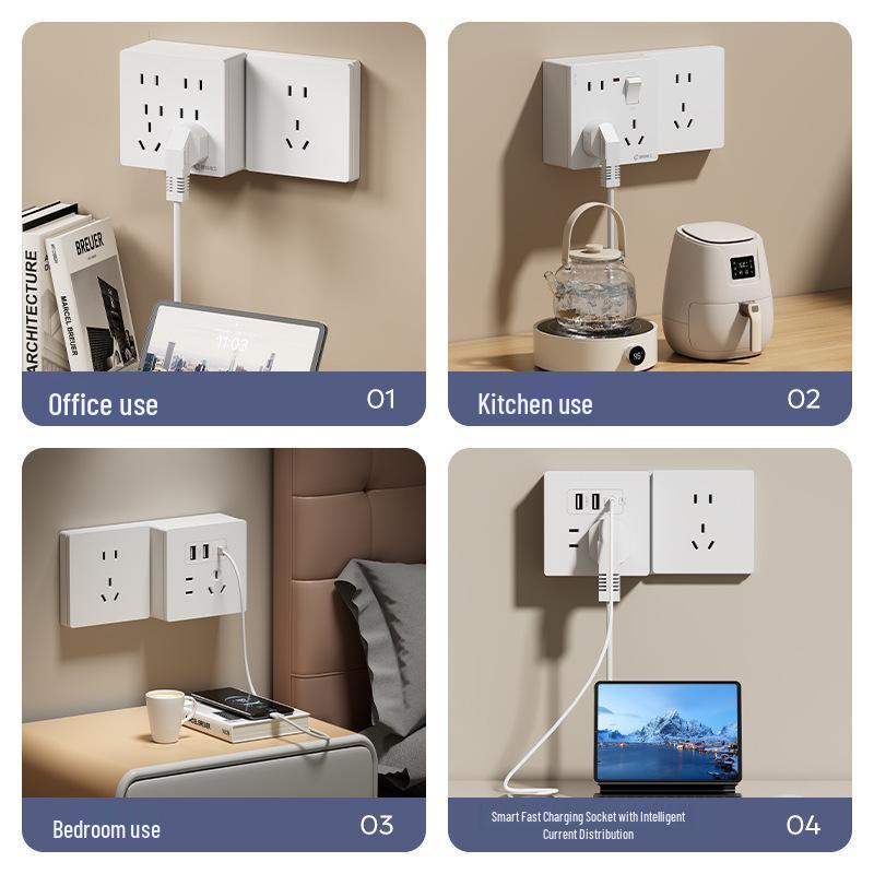 86 Type Multi-functional Five-Hole Wall Socket Converter with Switch and Power Strip