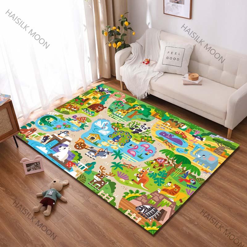 1PC Cartoon Zoo Printing Carpet Rug for Living Room Bedroom Sofa Doormat Decor Kids Play Home Area Rug Non-slip Floor Mat Gift