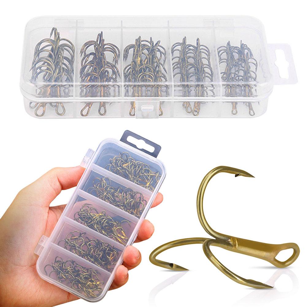 80Pcs High Carbon Steel Treble Hook Portable Fishing Treble Hook Triple Barbed Steel Fish Hook Fishing Accessories